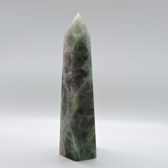 Fluorite - Icy Green / Purple - Natural Crystal - 6 Sided 6.5" Tower - Picture 2 of 8